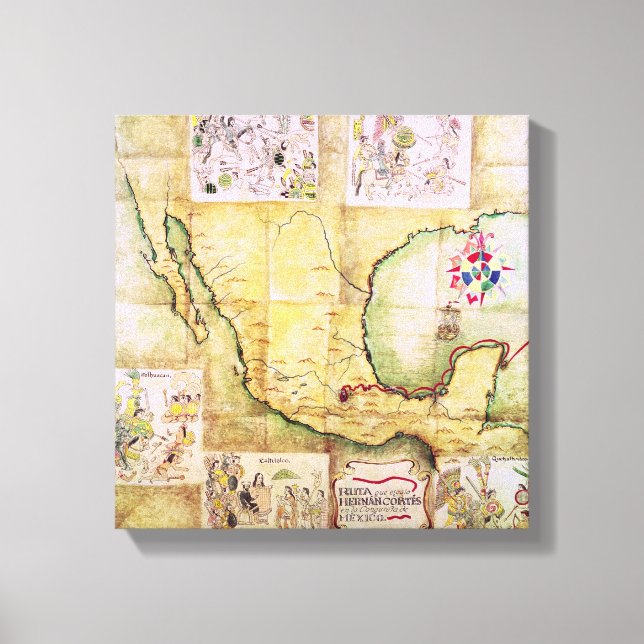 Map of the route followed by Hernando Cortes Canvas Print (Front)