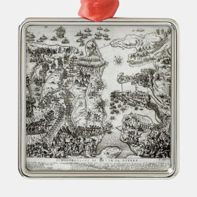 Map of the Siege of Malta in 1565 Metal Tree Decoration (Front)