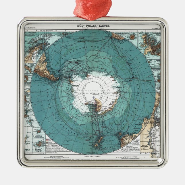 Map of the South Pole Metal Tree Decoration (Front)