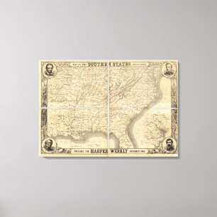 Map Of The Southern States Canvas Print