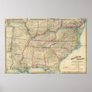 Map of The Southern States of America Poster
