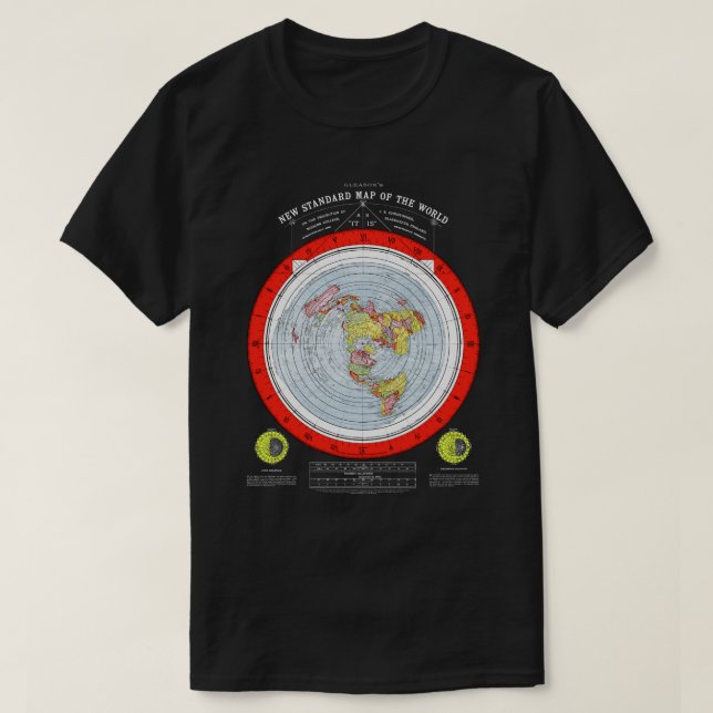 Map of the Square and Stationary Flat Earth Plane T-Shirt (Design Front)