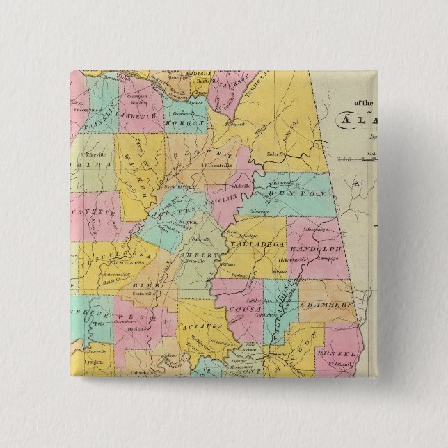 Map of the State of Alabama 15 Cm Square Badge (Front)