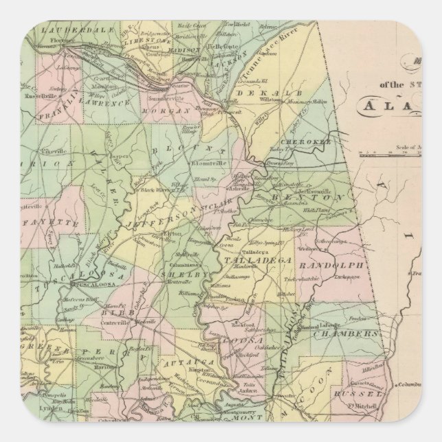 Map of the State of Alabama 2 Square Sticker (Front)