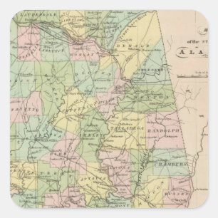 Map of the State of Alabama 2 Square Sticker