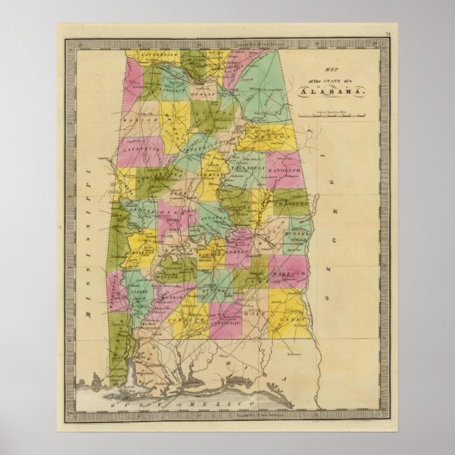 Map of the State of Alabama Poster (Front)