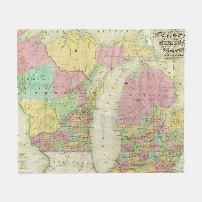 Map of the State of Michigan Fleece Blanket (Front (Horizontal))