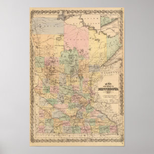 Map of the State of Minnesota, 1874 Poster
