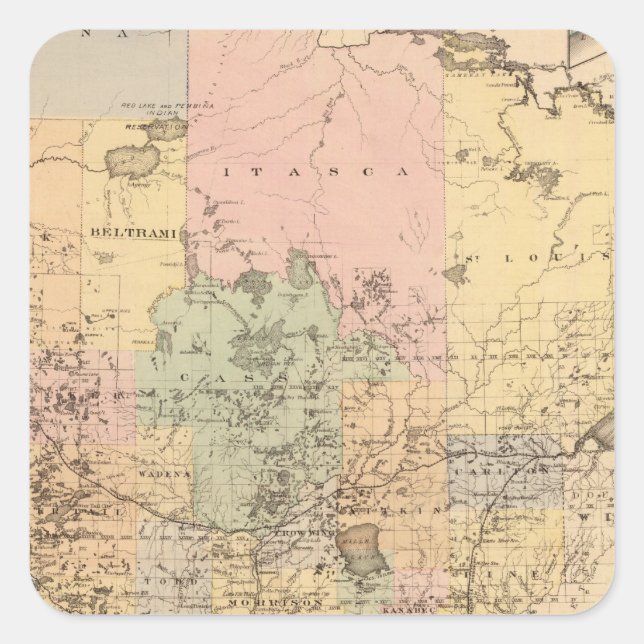 Map of the State of Minnesota, 1874 Square Sticker (Front)