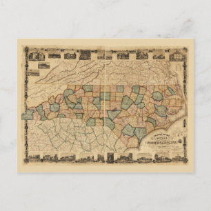 Map of the state of North Carolina (c 1870) Postcard