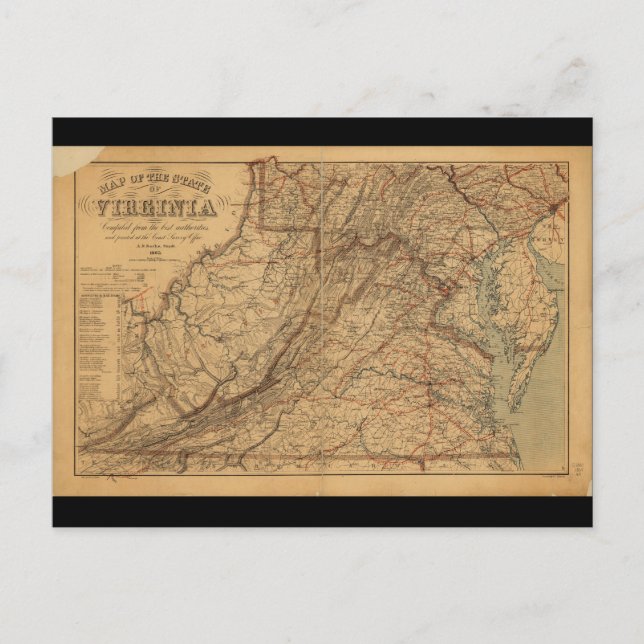 Map of the State of Virginia (1865) Postcard (Front)
