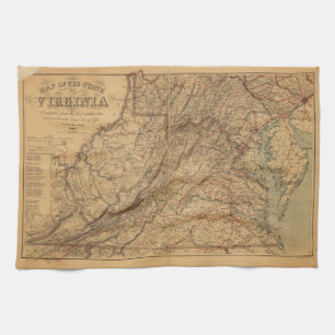 Map of the State of Virginia (1865) Tea Towel