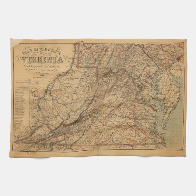 Map of the State of Virginia (1865) Tea Towel (Horizontal)