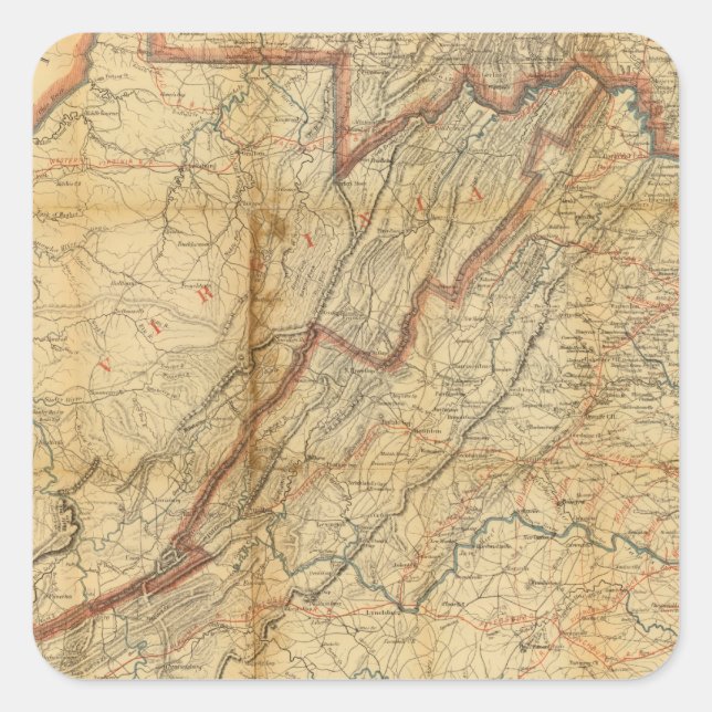 Map of the state of Virginia Square Sticker (Front)