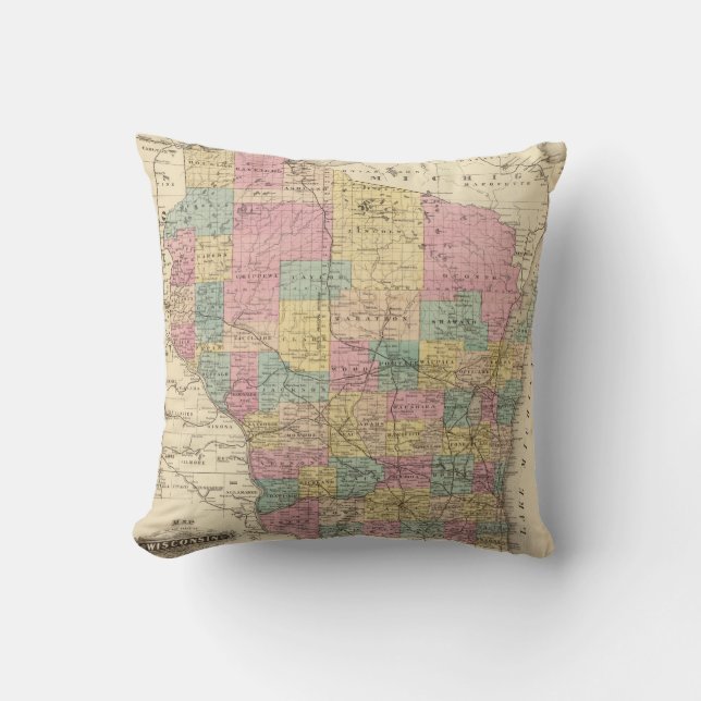 Map of the State of Wisconsin Cushion (Front)