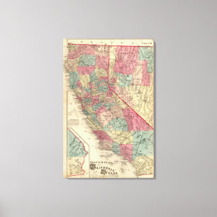 Map of the States of California and Nevada Canvas Print