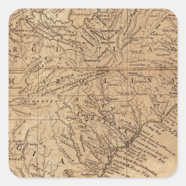 Map of the States of Virginia and North Carolina Square Sticker (Front)