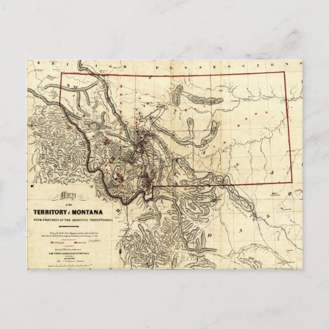 Map of the Territory of Montana (1865) Postcard (Front)