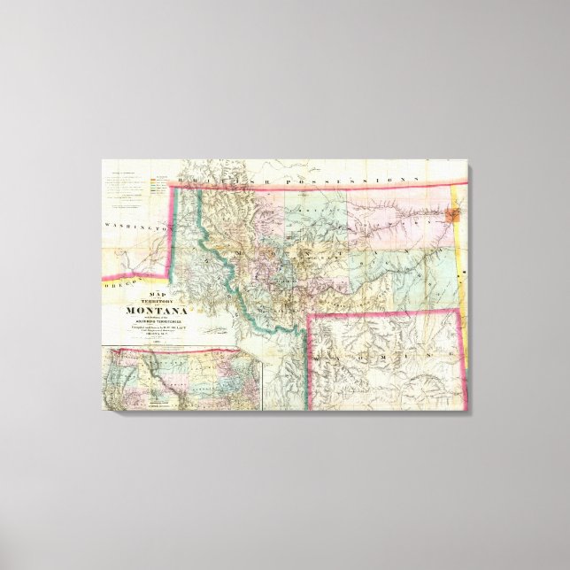 Map Of The Territory Of Montana Canvas Print (Front)