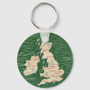 Map of the United Kingdom Vintage green Poster Key Ring
