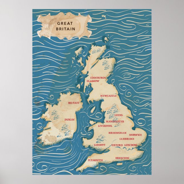 Map of the United Kingdom Vintage Poster (Front)