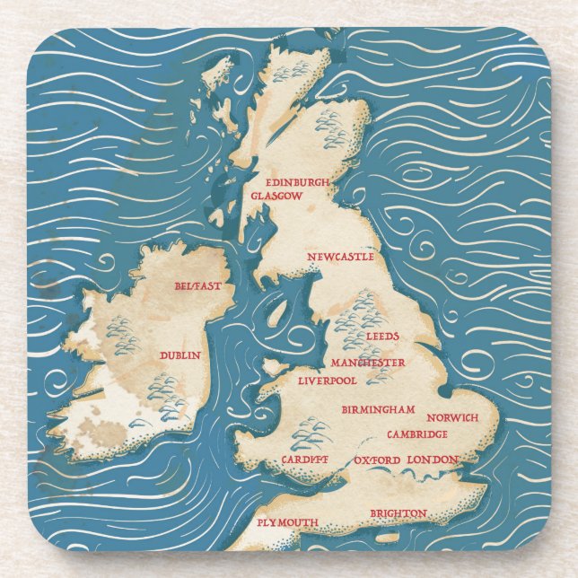 Map of the United Kingdom Vintage Poster Coaster (Front)