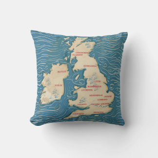 Map of the United Kingdom Vintage Poster Cushion
