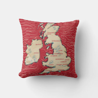 Map of the United Kingdom Vintage Poster Cushion