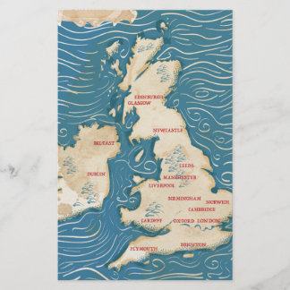 Map of the United Kingdom Vintage Poster Stationery