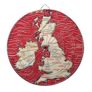 Map of the United Kingdom Vintage red Poster Dartboard