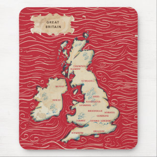 Map of the United Kingdom Vintage red Poster Mouse Mat