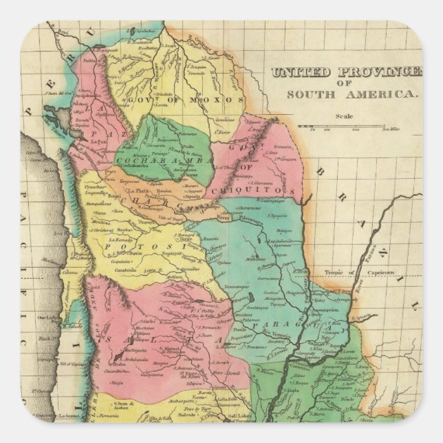 Map Of The United Provinces Of South America Square Sticker (Front)