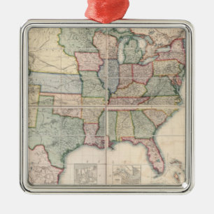 Map of The United States 3 Metal Tree Decoration
