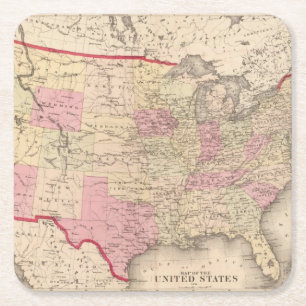 Map of the United States 5 Square Paper Coaster