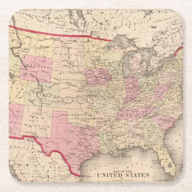 Map of the United States 5 Square Paper Coaster (Front)