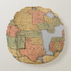 Map of the United States and Canada Round Cushion