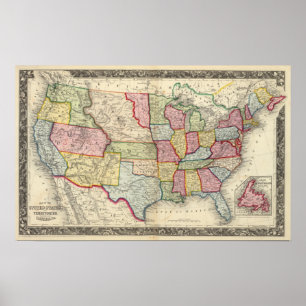 Map Of The United States, And Territories Poster