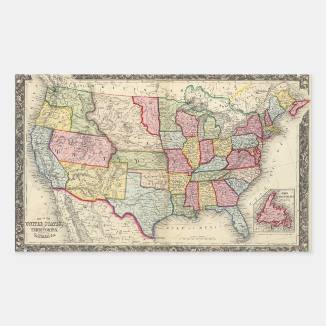 Map Of The United States, And Territories Rectangular Sticker (Front)