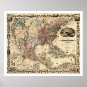 Map of the United States by Colton 1850 Poster
