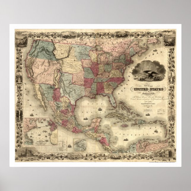 Map of the United States by Colton 1850 Poster (Front)