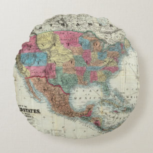 Map Of The United States, Canada, Mexico Round Cushion