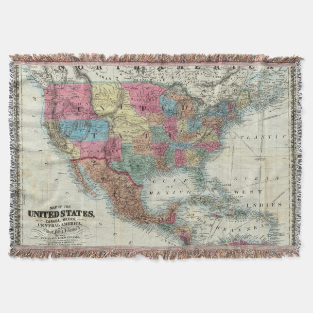 Map Of The United States, Canada, Mexico Throw Blanket (Front)