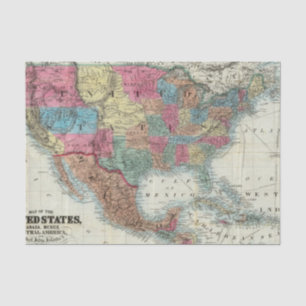 Map Of The United States, Canada, Mexico Tissue Paper