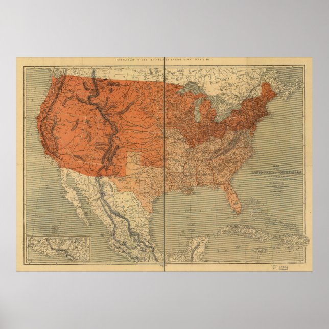Map of the United States of North America (1861) Poster (Front)