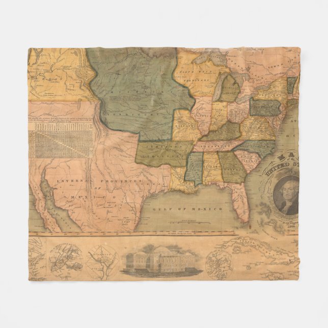 Map of The United States with George Washington Fleece Blanket (Front (Horizontal))