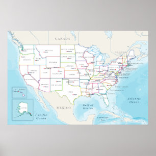 Map of the United States with State Capitals Poster