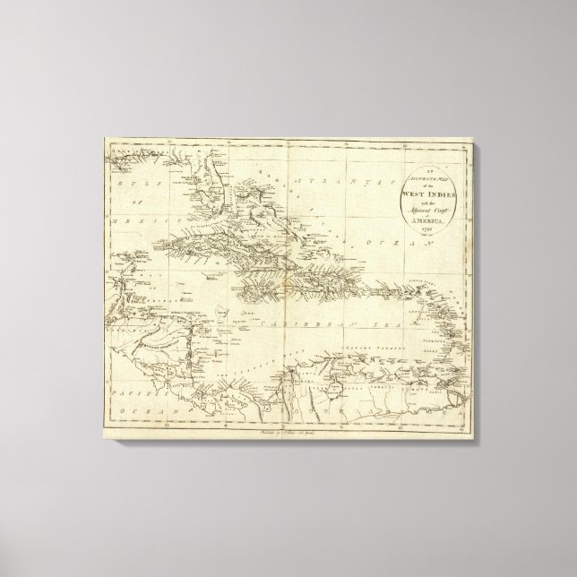 Map of the West Indies 2 Canvas Print (Front)