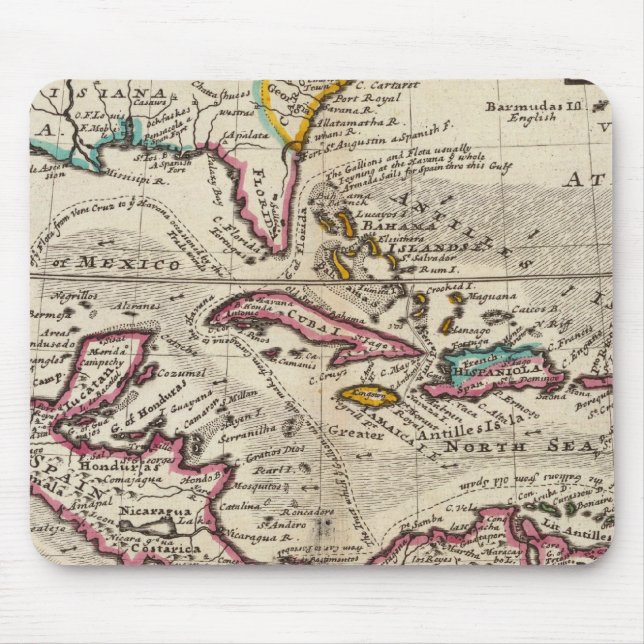 Map of the West Indies, Mexico or New Spain Mouse Mat (Front)