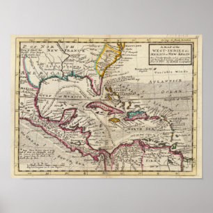 Map of the West Indies, Mexico or New Spain Poster