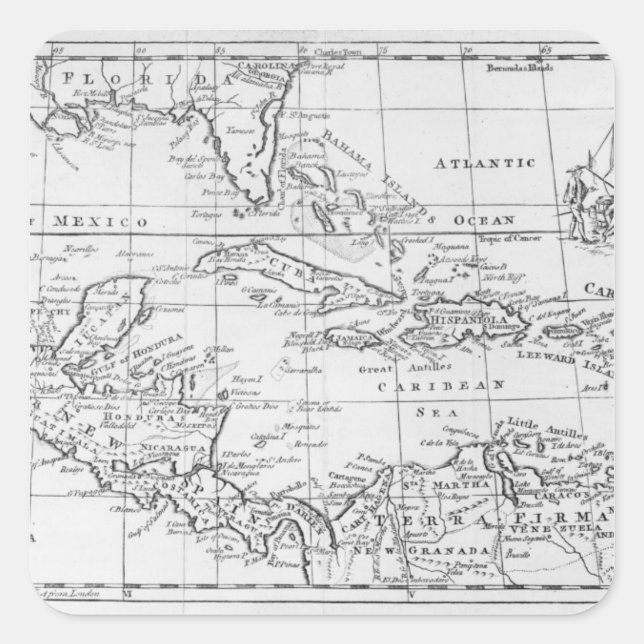 Map of the West Indies Square Sticker (Front)
